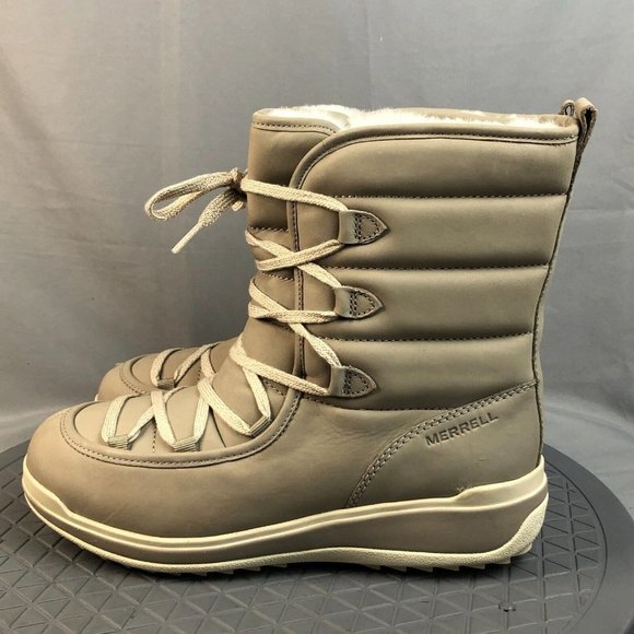 Merrell Snowcreek Cozy Womens 9 Waterproof Leather Mid Snow Boots Moon Ocre - Picture 4 of 12
